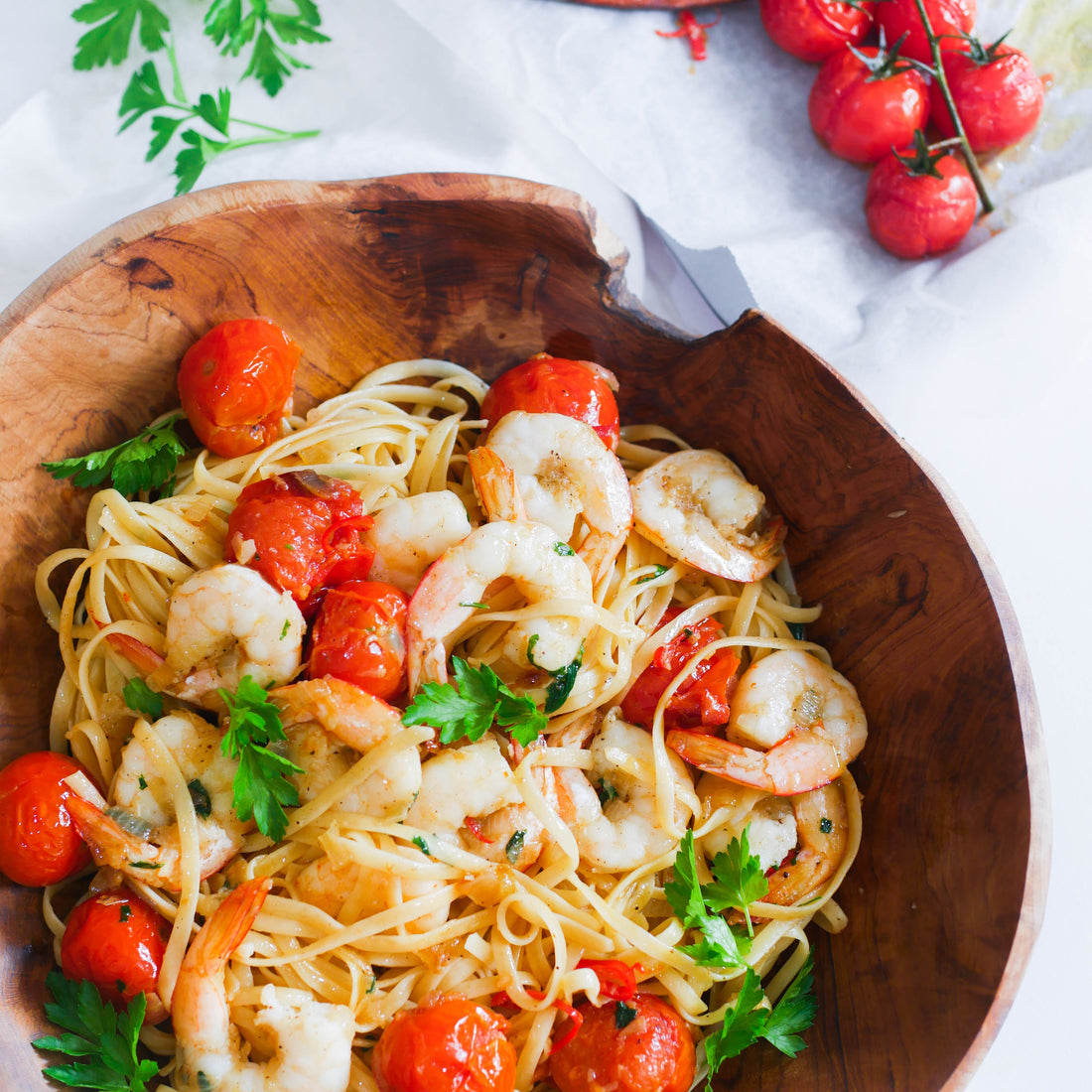 Roast Cherry Tomato and Chilli Prawn Pasta