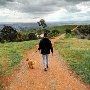 Leah Itsines walking her dog Wally at Mount Osmond Walking Trail in Adelaide, South Australia