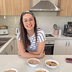 Leah Itsines meal prepping breakfasts in her home kitchen in Adelaide, South Australia