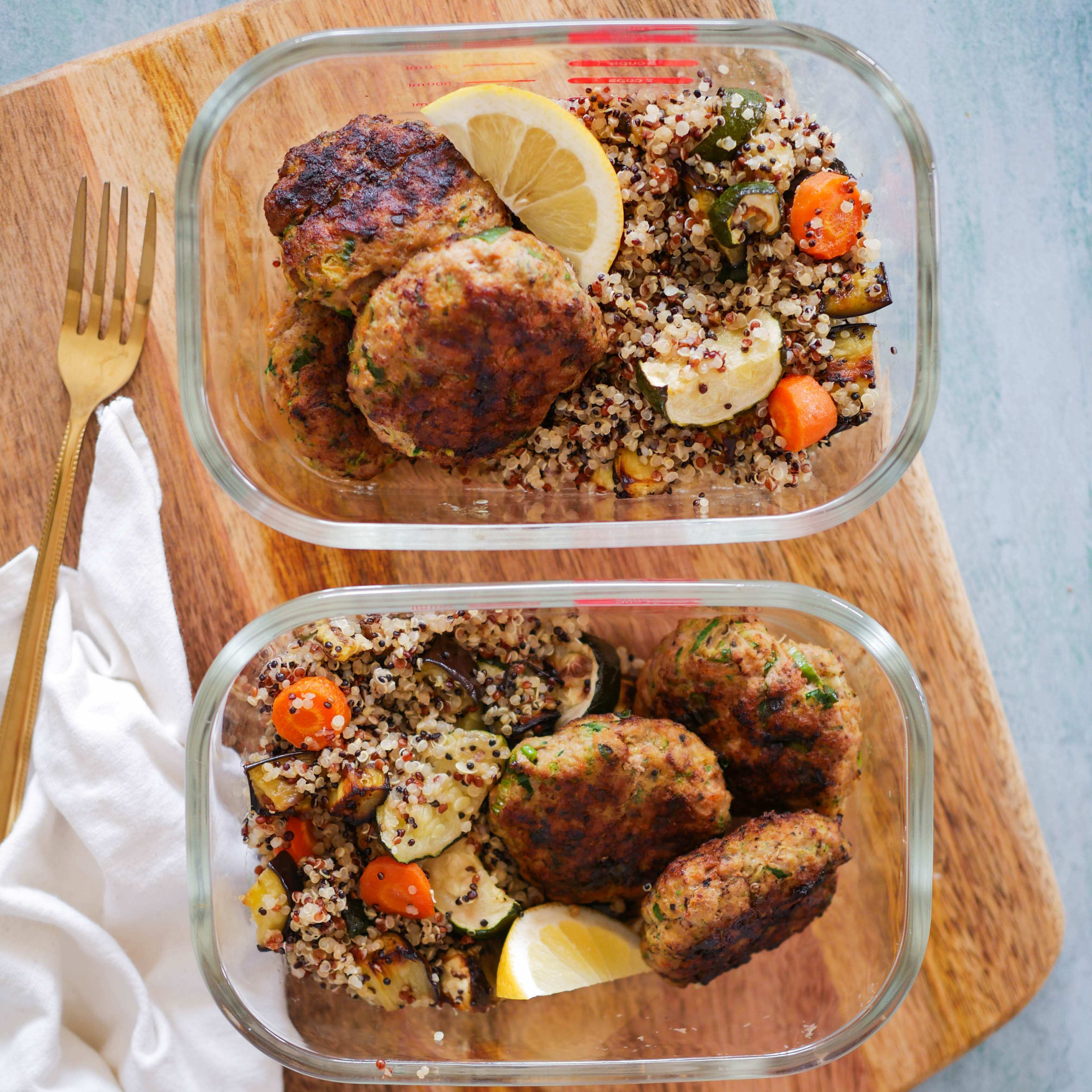 Turkey Patties with Quinoa and Roast Veggies