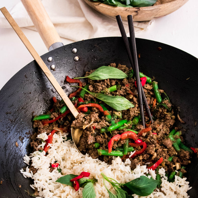 Spicy beef with rice and veggies!