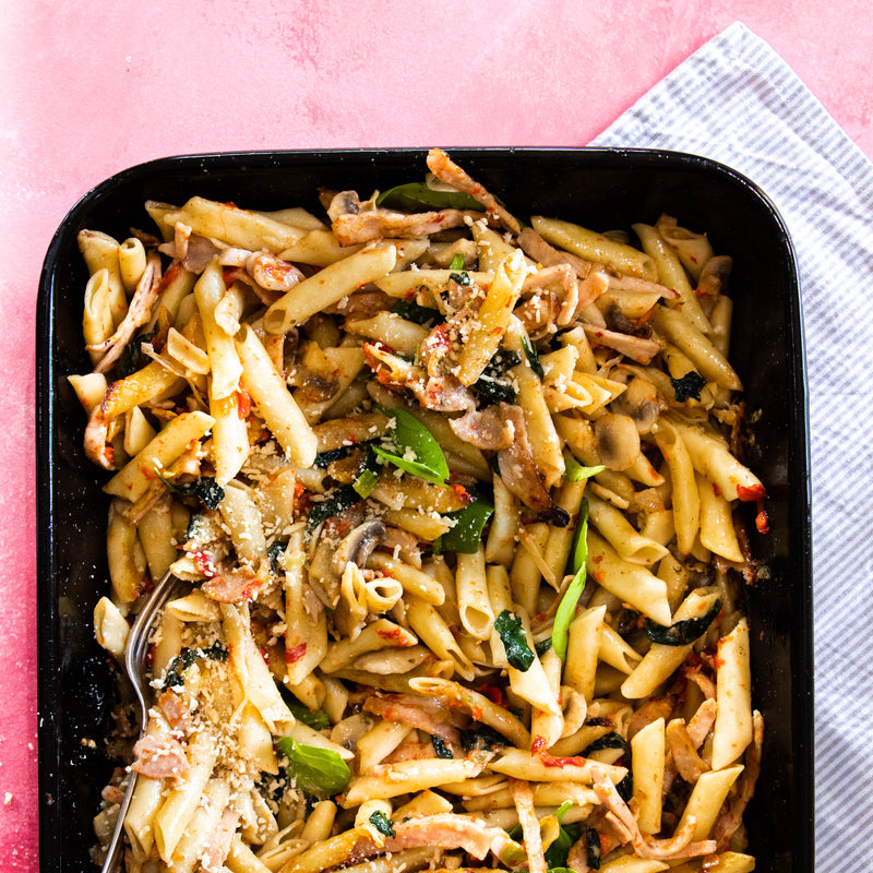 Bacon & Mushroom Pasta Bake